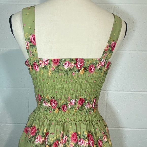 Voodoo Vixen Floral Olive Smocked Back Dress - Picture 5 of 16